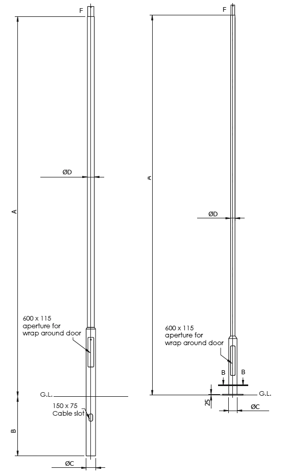 Tubular Columns 8-10m with integral reducer